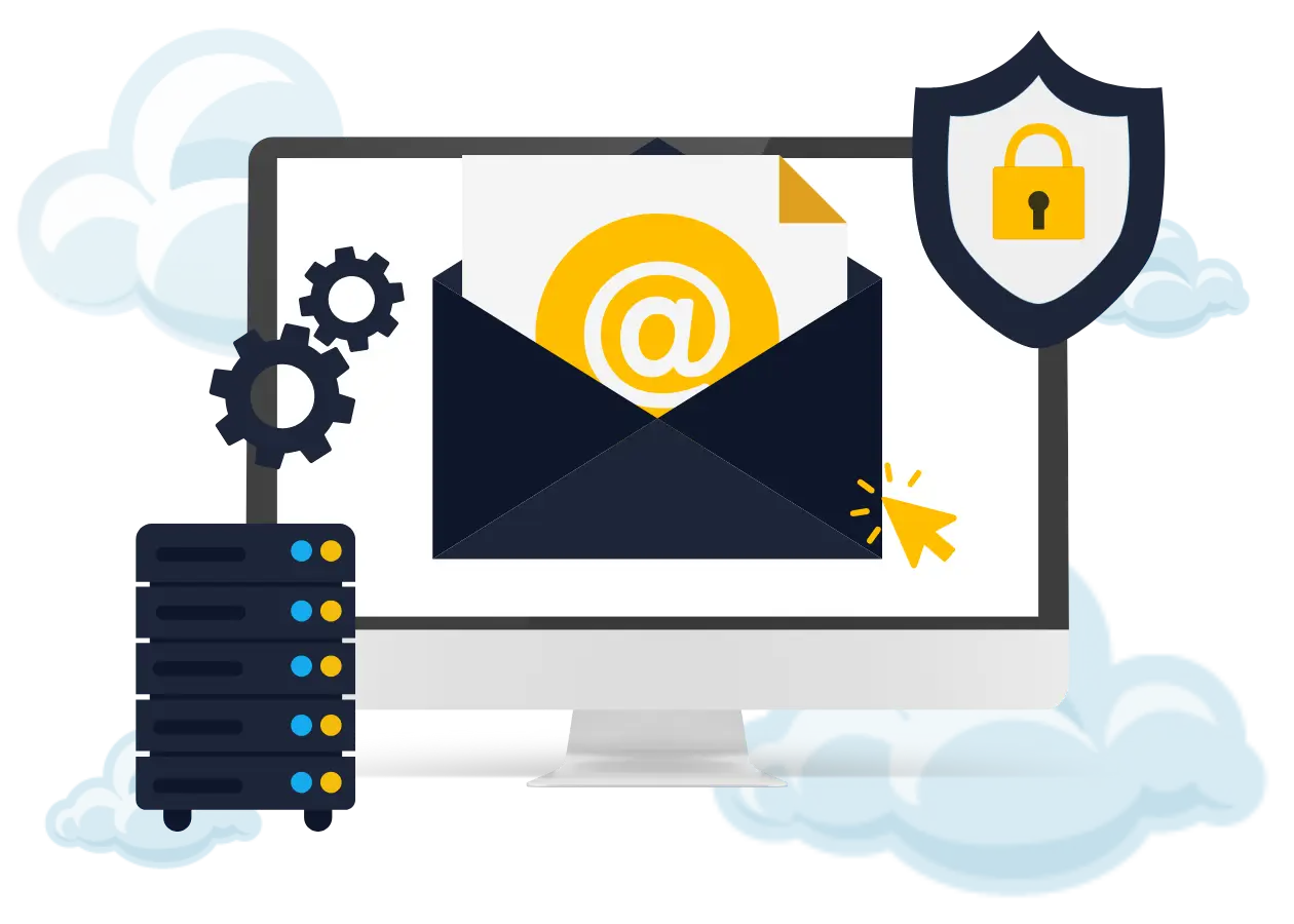 Illustration of secure Australian email hosting by Super Domains with cloud server security and business email management
